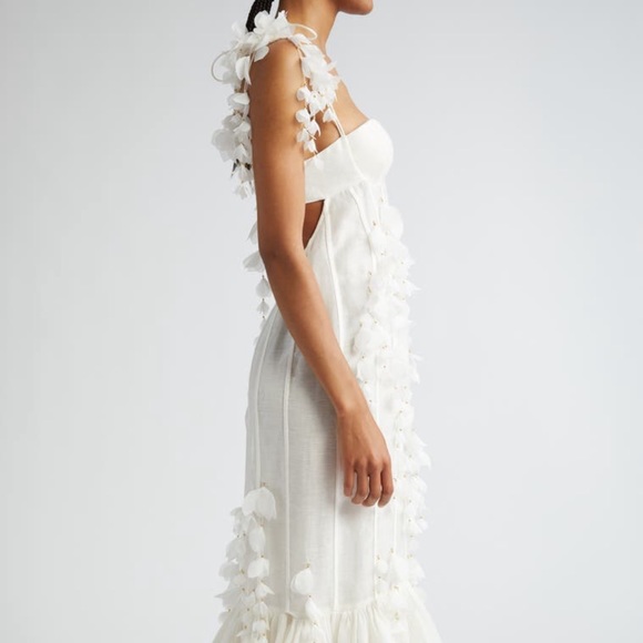 Zimmermann Wild Botanica Petals Linen Silk Corset Gown White Natural 0 - Picture 10 of 15